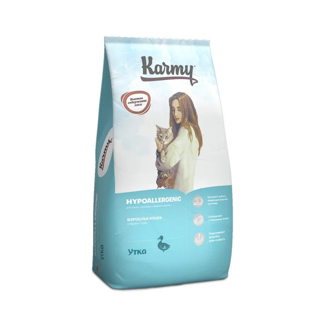 Karmy Hypoallergenic Adult полнорационный сухой корм для взрослых кошек, склонных к пищевой аллергии, с уткой - 10 кг