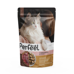 Perfeel влажный корм для взрослых кошек с говядиной, в соусе, в паучах - 75 г х 28 шт