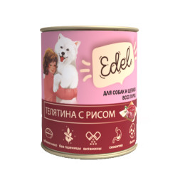 Edel влажный корм для щенков и взрослых собак всех пород, с телятиной и рисом, в консервах - 850 г х 6 шт