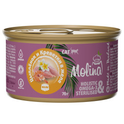 Molina консервы для кошек с цыпленком и креветками, в желе - 70 г x 12 шт