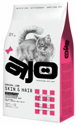 AJO Cat Skin&amp;Hair сухой корм для длинношерстных кошек, для кожи и шерсти, с лососем и индейкой - 10 кг