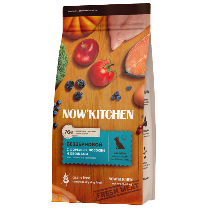 NOW' Kitchen сухой беззерновой корм для взрослых собак малых пород, со свежей форелью и лососем - 9,98 кг