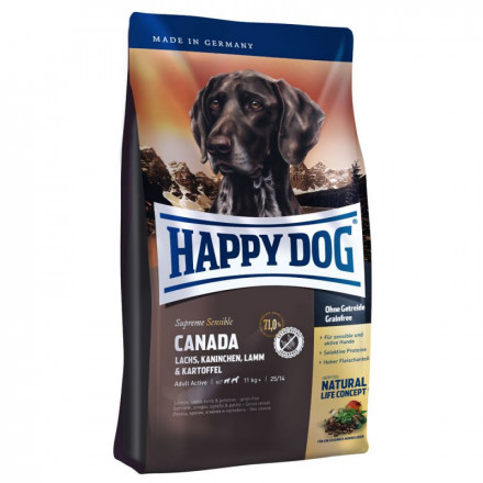 Happy Dog Supreme Sensible Canada сухой корм для взрослых собак с чувствительным пищеварением и аллергией с лососем, кроликом и ягненком - 4 кг