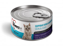 1st Choice Skin &amp; Coat влажный корм для взрослых кошек для кожи и шерсти с тунцом, тилапией и ананасом в консервах - 85 г х 12 шт