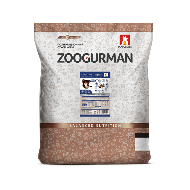 Зоогурман Sensitive сухой корм для взрослых собак мелких и средних пород с ягненком и рисом - 10 кг