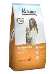Karmy Hair &amp; Skin сухой корм для взрослых кошек для здоровья кожи и шерсти c лососем - 10 кг