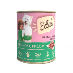 Edel влажный корм для щенков и взрослых собак всех пород, с ягненком и рисом, в консервах - 850 г х 6 шт