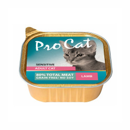Pro Cat влажный корм для взрослых кошек при чувствительном пищеварении, паштет с ягненком, в ламистерах - 100 г х 16 шт