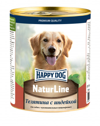 Happy Dog Natur Line консервы для взрослых собак с чувствительным пищеварением с телятиной и индейкой - 970 гр х 6 шт