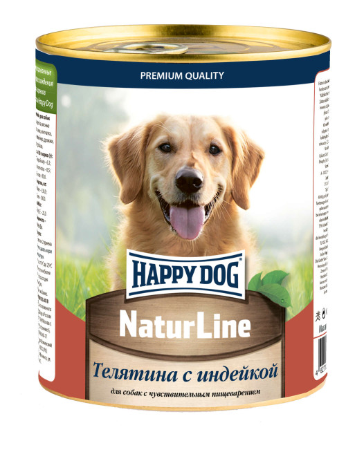 Happy Dog Natur Line консервы для взрослых собак с чувствительным пищеварением с телятиной и индейкой - 970 гр х 6 шт
