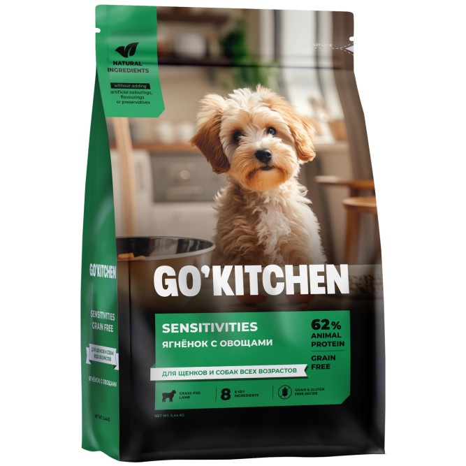 Go' Kitchen SENSITIVITIES Grain Free сухой беззерновой корм для щенков и собак с чувствительным пищеварением, с ягненком - 5,44 кг