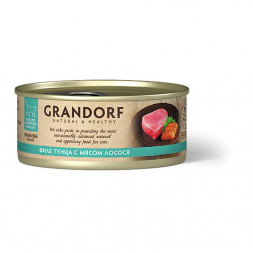 Grandorf tuna With Salmon In Broth влажный корм для кошек, филе тунца с мясом лосося - 70 г х 6 шт