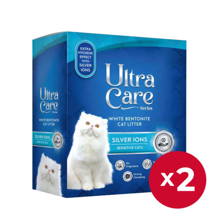 Ultra Care Silver Ions Sensitive гипоаллергенный комкующийся наполнитель для кошачьего туалета с ионами серебра - 7 кг х 2шт