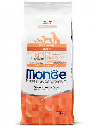Monge Dog Speciality Adult Salmon сухой корм для взрослых собак всех пород с лососем и рисом - 12 кг