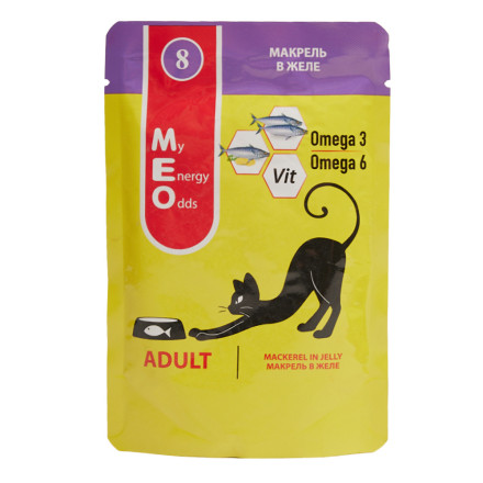 MEO влажный корм для взрослых кошек с макрелью в желе, в паучах - 80 г х 12 шт