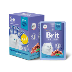 Brit Premium набор паучей для котят с телятиной и морковью кусочки в желе - 85 г х 5+1 шт