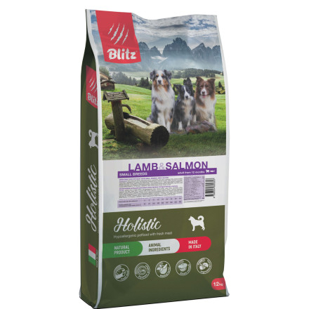Blitz Holisitic Adult Small Breeds сухой беззерновой корм для взрослых собак мелких пород, с ягненком и лососем - 12 кг