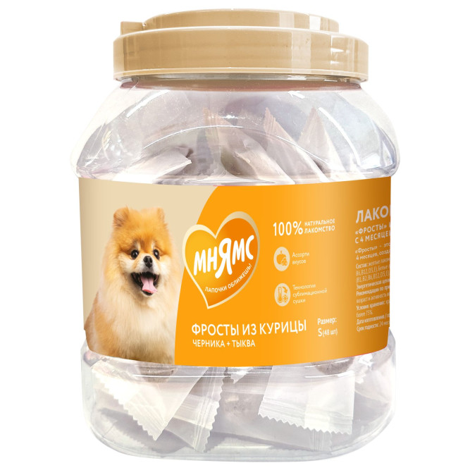 Мнямс лакомство для собак и щенков с 4 месяцев Фросты" с курицей, размер S - 1 уп (48 шт)