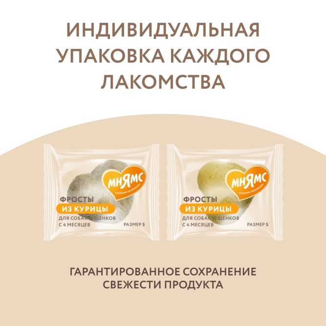 Мнямс лакомство для собак и щенков с 4 месяцев Фросты" с курицей, размер S - 1 уп (48 шт)