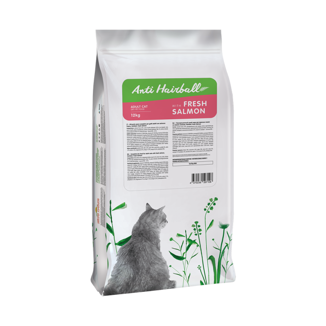 Almo Nature Hairball Fresh Salmon сухой корм для взрослых кошек, для выведения комков шерсти, со свежим лососем - 12 кг