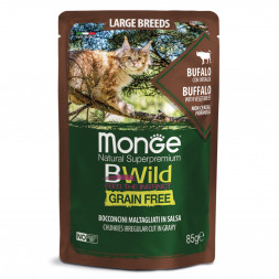 Monge Cat BWild Grain Free влажный беззерновой корм для взрослых кошек с мясом буйвола и овощами в паучах 85 г (28 шт в уп)