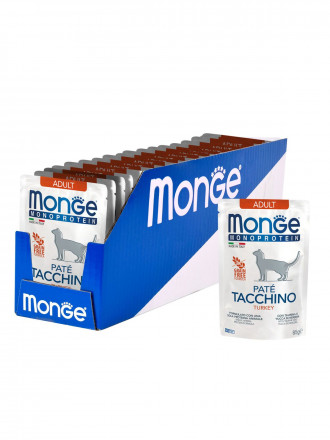 Monge Cat Monoprotein влажный корм для взрослых кошек с индейкой в паучах 85 г (28 шт в уп)