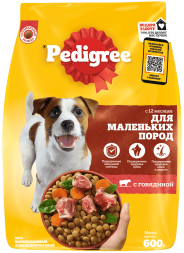 Pedigree сухой корм для взрослых собак мелких пород с говядиной - 600 г