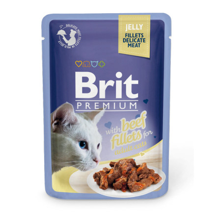 Brit Premium Jelly влажный корм для взрослых кошек в форме кусочков из говядины - 85 г