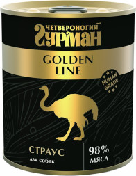 Четвероногий гурман Golden line влажный корм для взрослых собак со страусом, в консервах - 340 г х 12 шт