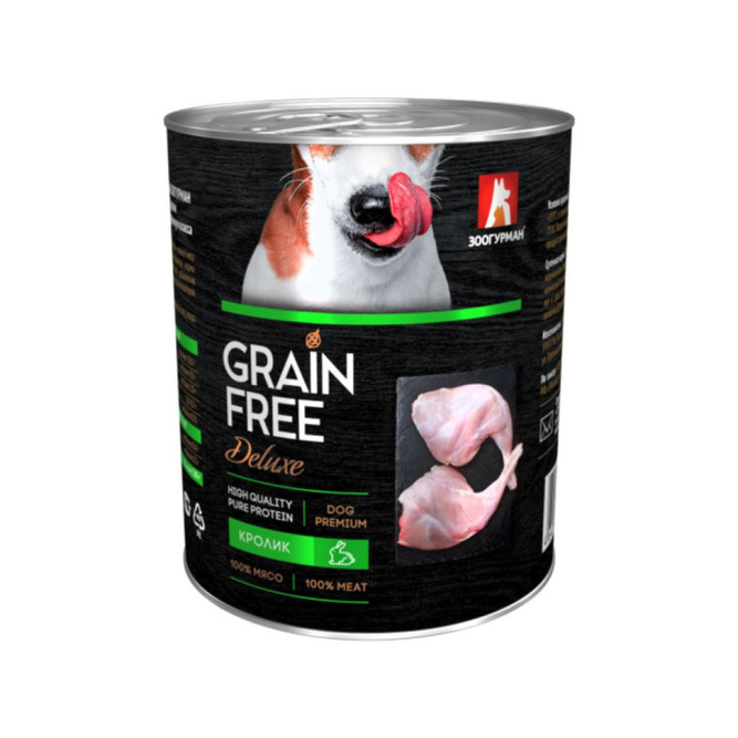 Зоогурман Grain Free Deluxe влажный корм для взрослых собак всех пород, с кроликом - 350 г x 6 шт