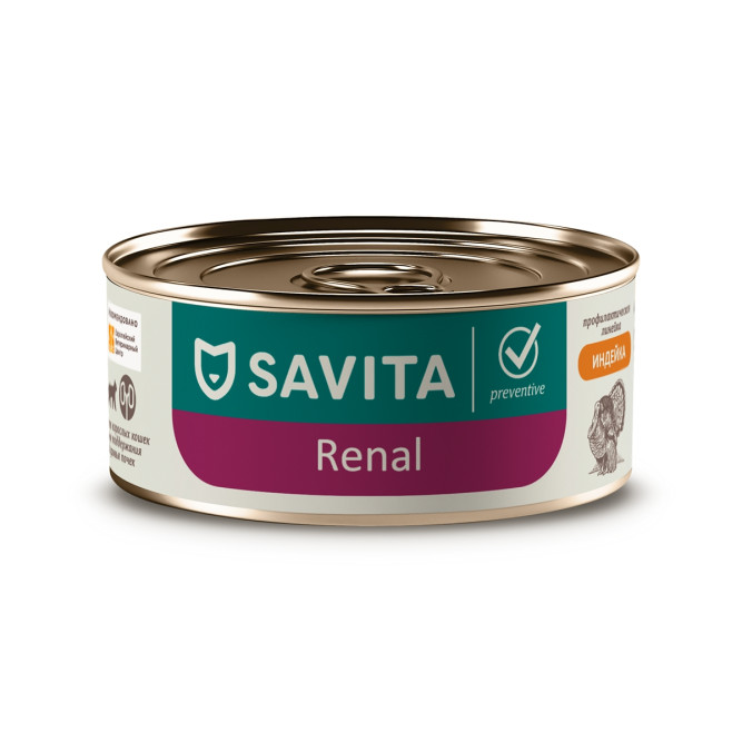 Savita Preventive Renal влажный корм для взрослых кошек для профилактики болезней почек с индейкой, в консервах - 100 г х 12 шт