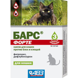 Барс Форте капли инсектоакарицидные для кошек от блох, иксодовых и чесоточных клещей, вшей, власоедов - 3 пипетки