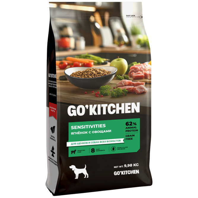 Go' Kitchen SENSITIVITIES Grain Free сухой беззерновой корм для щенков и собак с чувствительным пищеварением, с ягненком - 9,98 кг