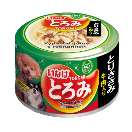 Inaba Toromi влажный корм для взрослых собак с куриным филе и говядиной в бульоне, в консервах - 80 г х 24 шт