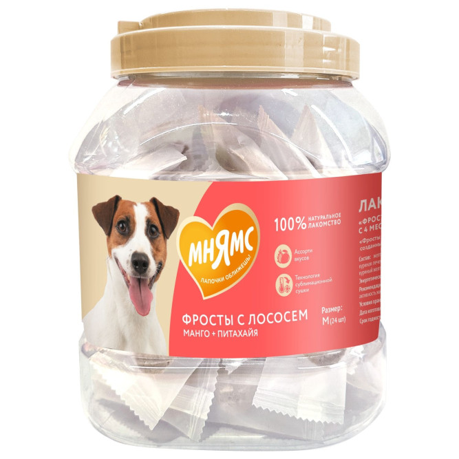 Мнямс лакомство для собак и щенков с 4 месяцев "Фросты" с лососем, размер М - 1 уп (24 шт)