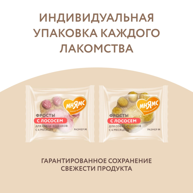 Мнямс лакомство для собак и щенков с 4 месяцев "Фросты" с лососем, размер М - 1 уп (24 шт)