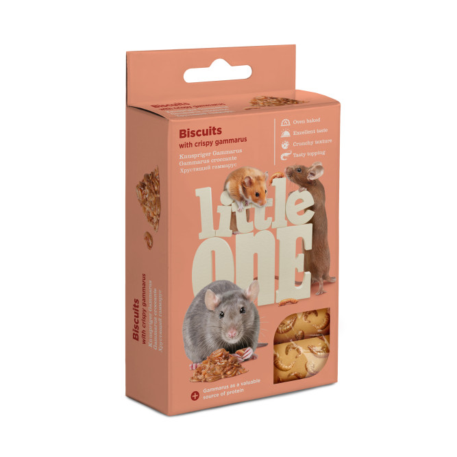 Little One лакомство для хомяков, крыс, мышей и песчанок, бисквиты с хрустящим гаммарусом - 35 г