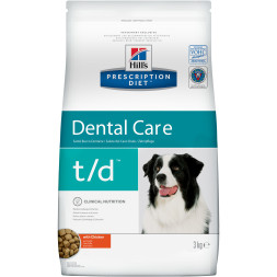 Hills Prescription Diet t/d Dental Care сухой диетический корм для собак для поддержания здоровья ротовой полости с курицей - 3 кг