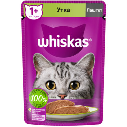 Whiskas влажный корм для взрослых кошек, паштет с уткой, в паучах - 75 г х 24 шт