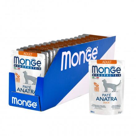Monge Cat Monoprotein влажный корм для взрослых кошек с уткой в паучах 85 г (28 шт в уп)