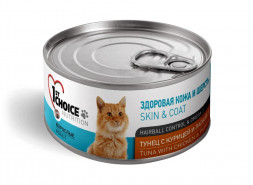 1st Choice Skin &amp; Coat влажный корм для взрослых кошек для кожи и шерсти с тунцом, курицей и папайей в консервах - 85 г х 12 шт