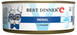 Best Dinner Vet Profi Renal влажный диетический корм для взрослых собак при заболеваниях почек, с птицей, в консервах - 100 г х 12 шт