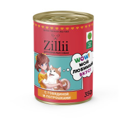 Zillii влажный корм для взрослых собак всех пород с говядиной и потрошками, в консервах - 350 г х 12 шт