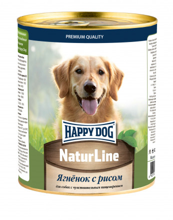 Happy Dog Natur Line консервы для взрослых собак с чувствительным пищеварением с ягненком и рисом - 970 гр х 6 шт