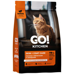 Go' Kitchen SKIN+COAT Care Grain Free сухой беззерновой корм для котят и кошек, с лососем - 1,36 кг