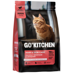 Go' Kitchen SKIN+COAT Care Grain Free сухой беззерновой корм для котят и кошек, с лососем - 1,36 кг