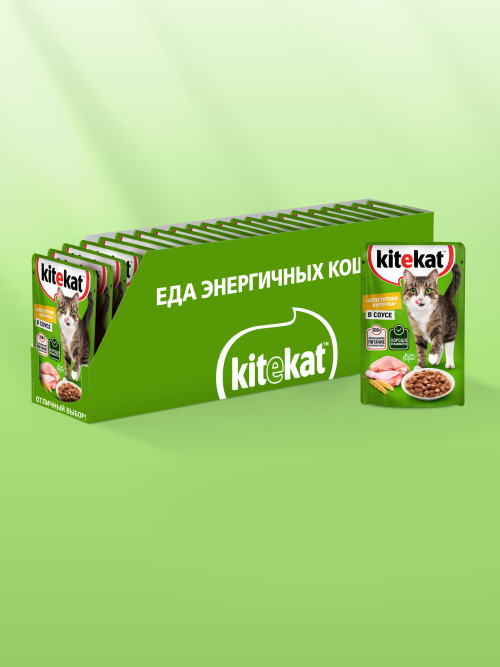 Kitekat влажный корм для кошек с курицей в соусе, в паучах - 85 г х 28 шт