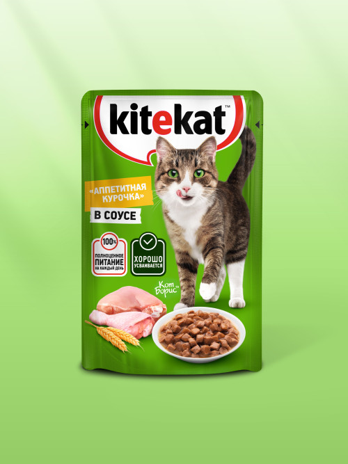Kitekat влажный корм для кошек с курицей в соусе, в паучах - 85 г х 28 шт