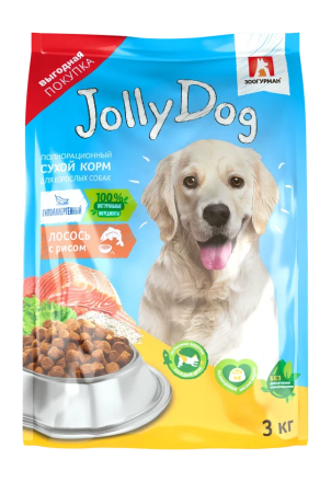 Зоогурман Jolly Dog сухой корм для взрослых собак, с лососем и рисом - 3 кг