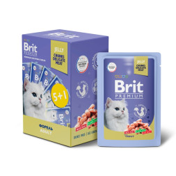 Brit Premium набор паучей для взрослых кошек с форелью кусочки в желе - 85 г х 5+1 шт
